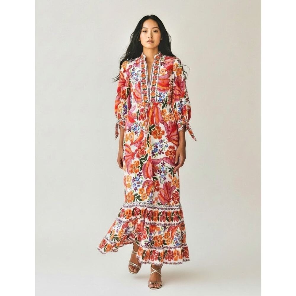 Farm Rio Women's Spring Bananas Maxi Dress Multicolor Size Medium NWT - Picture 3 of 14